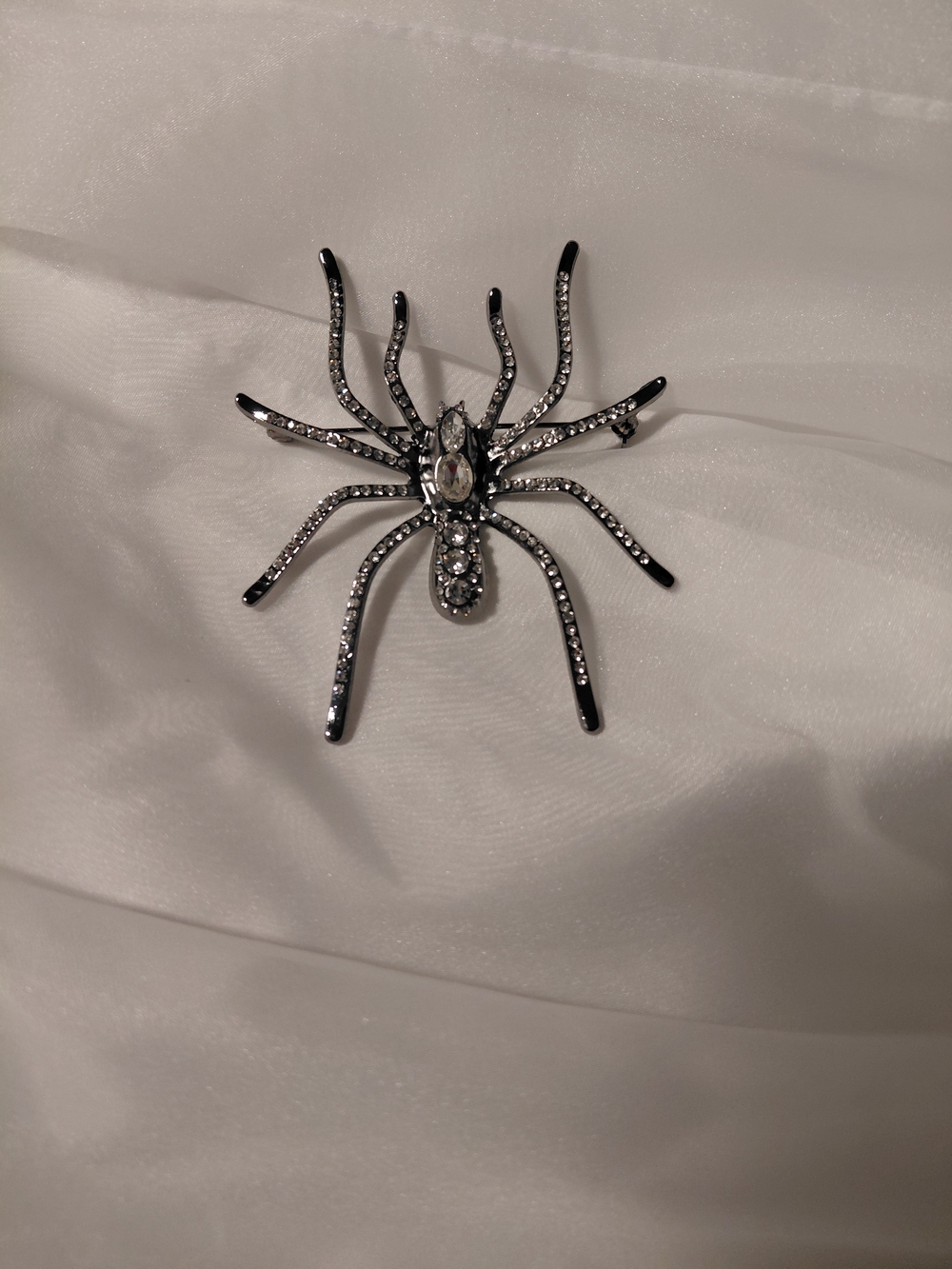 Crystal Spider Brooch Pin - Silver Tone